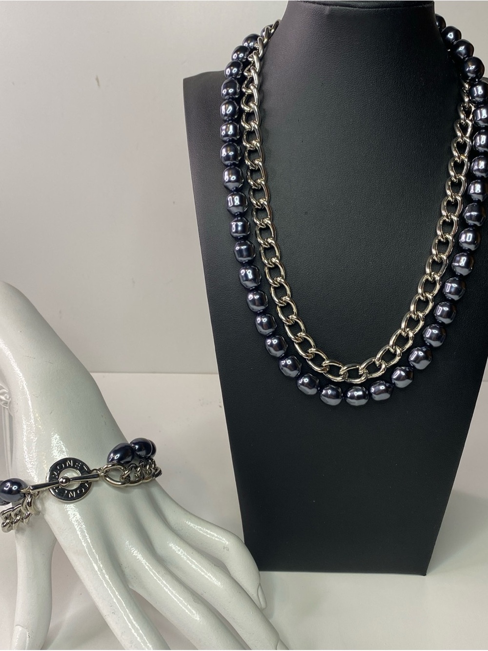 Monet Gunmetal Bead & Chain Layered Necklace with Bracelet